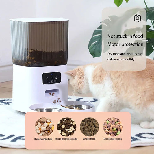 Double Bowls Smart Automatic Cat Feeder with camera and dry food dispenser