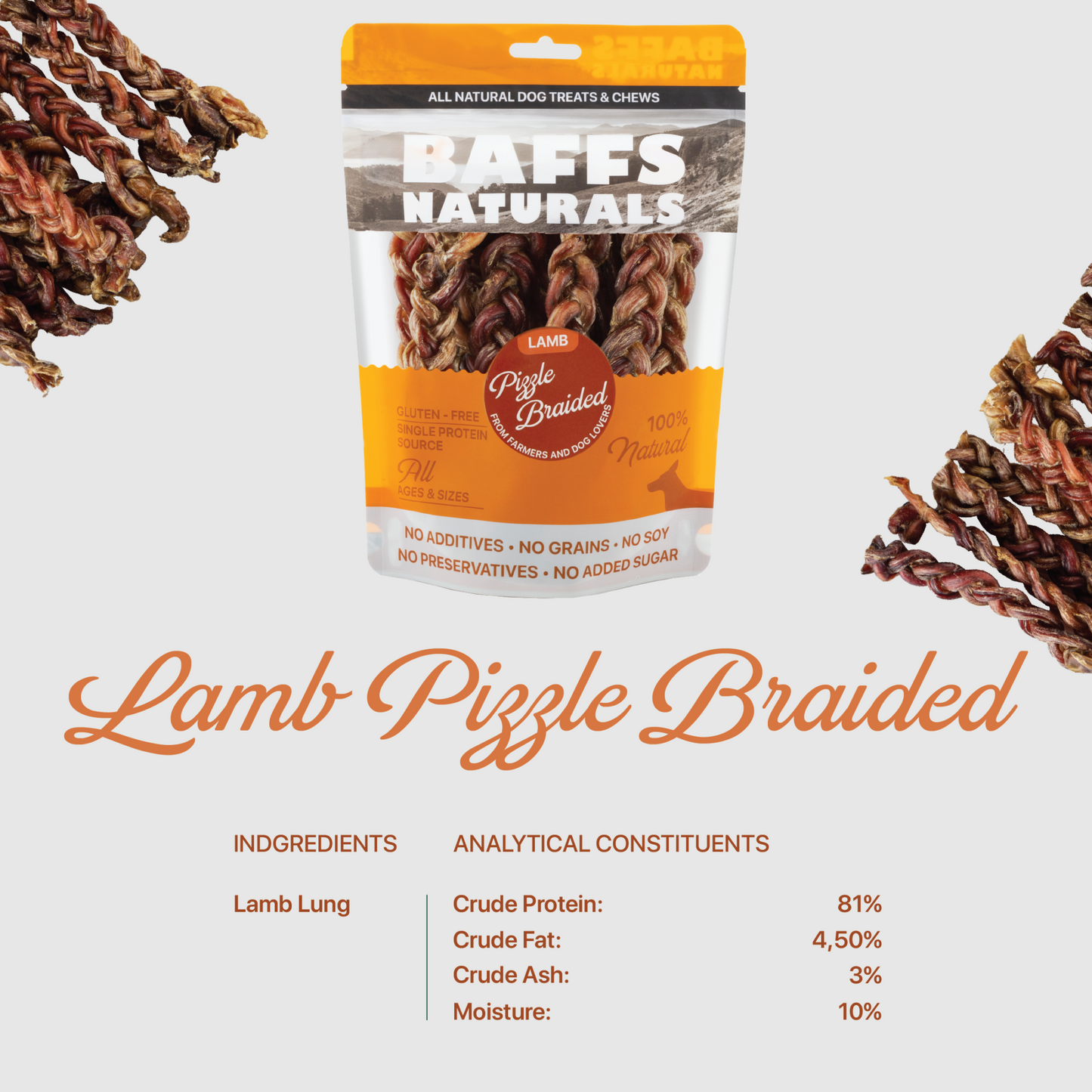 BAFFS NATURALS Braided Lamb Pizzle Dog Chews – Long-Lasting Natural