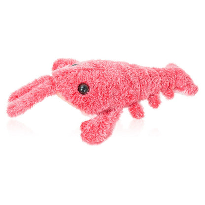 Red plush electric lobster pet toy with USB charging and velvet fabric