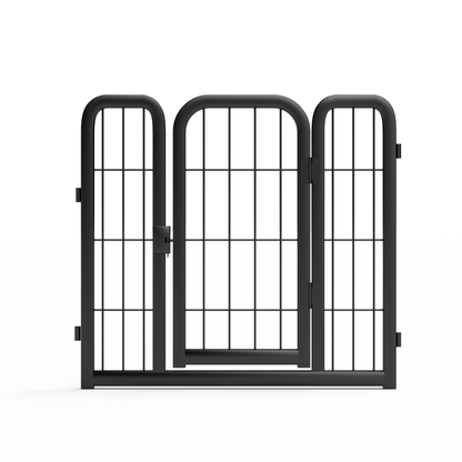 Portable 8-panel black iron dog fence, 24-inch tall small pet playpen for indoor and outdoor use