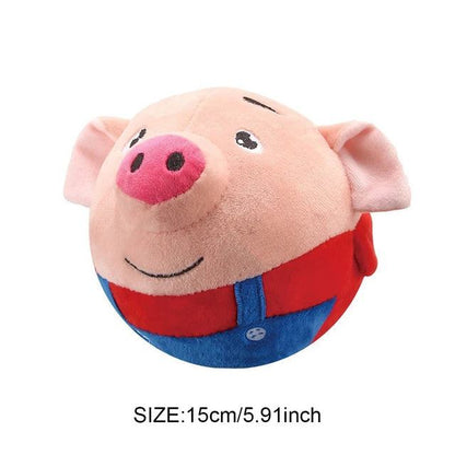 Electronic pet dog toy plush bouncing ball with music vibration and squeaker for interactive chewing and play