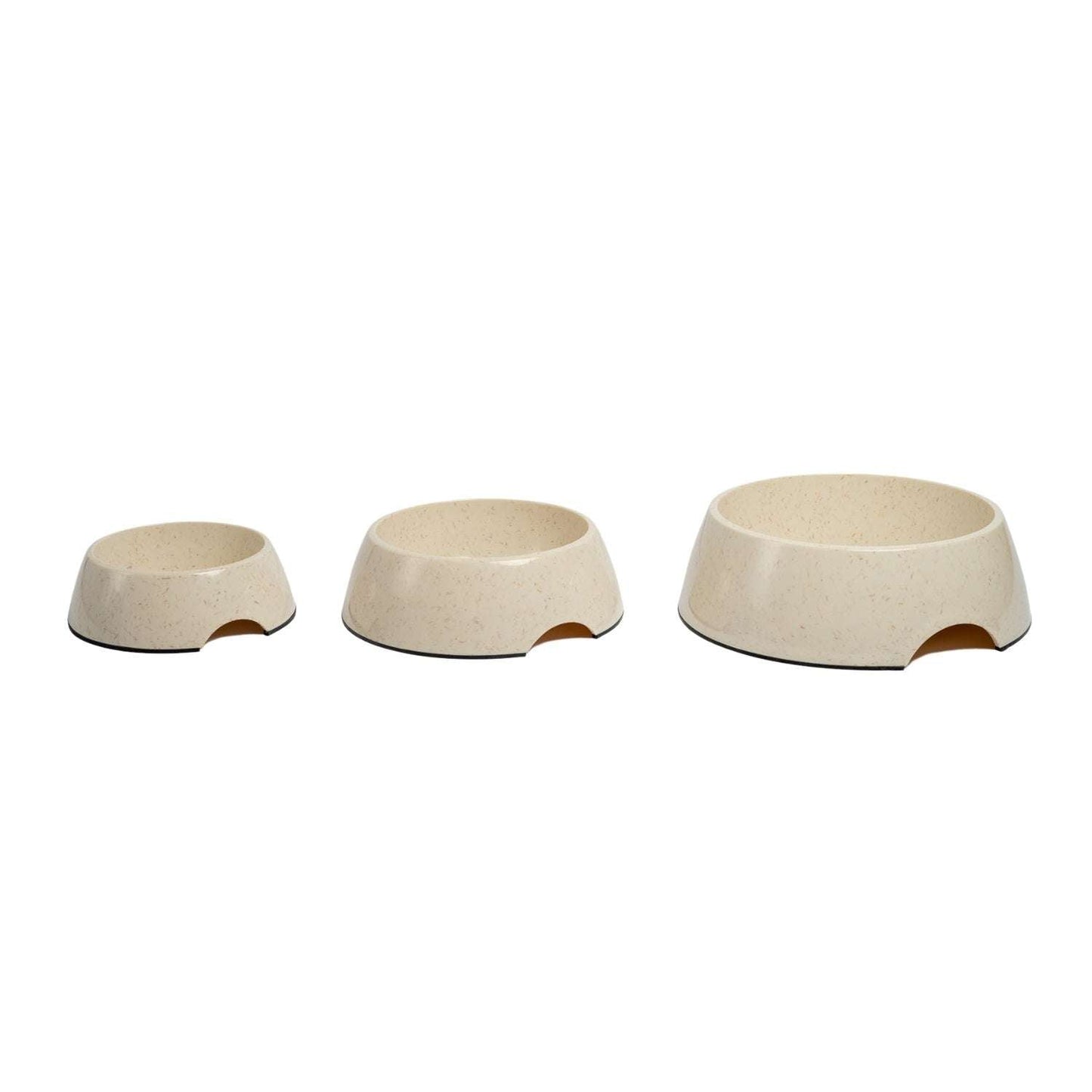 Set of three natural fiber dog bowls with anti-skid base in small, medium, and large sizes