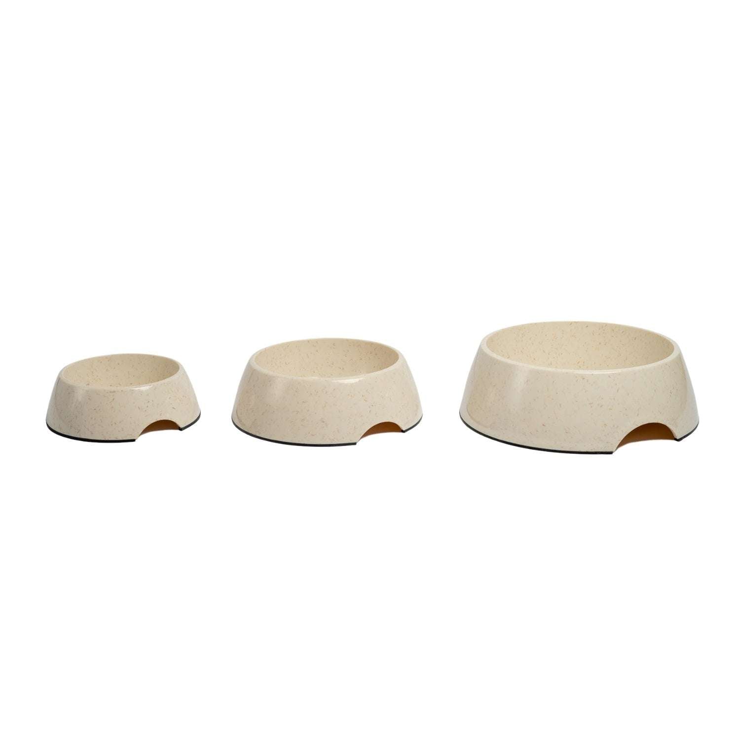 Set of three natural fiber dog bowls with anti-skid base in small, medium, and large sizes