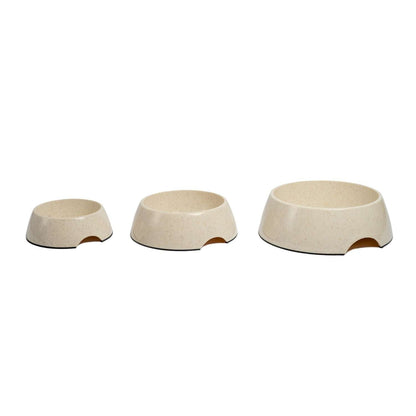 Set of three natural fiber dog bowls with anti-skid base in small, medium, and large sizes