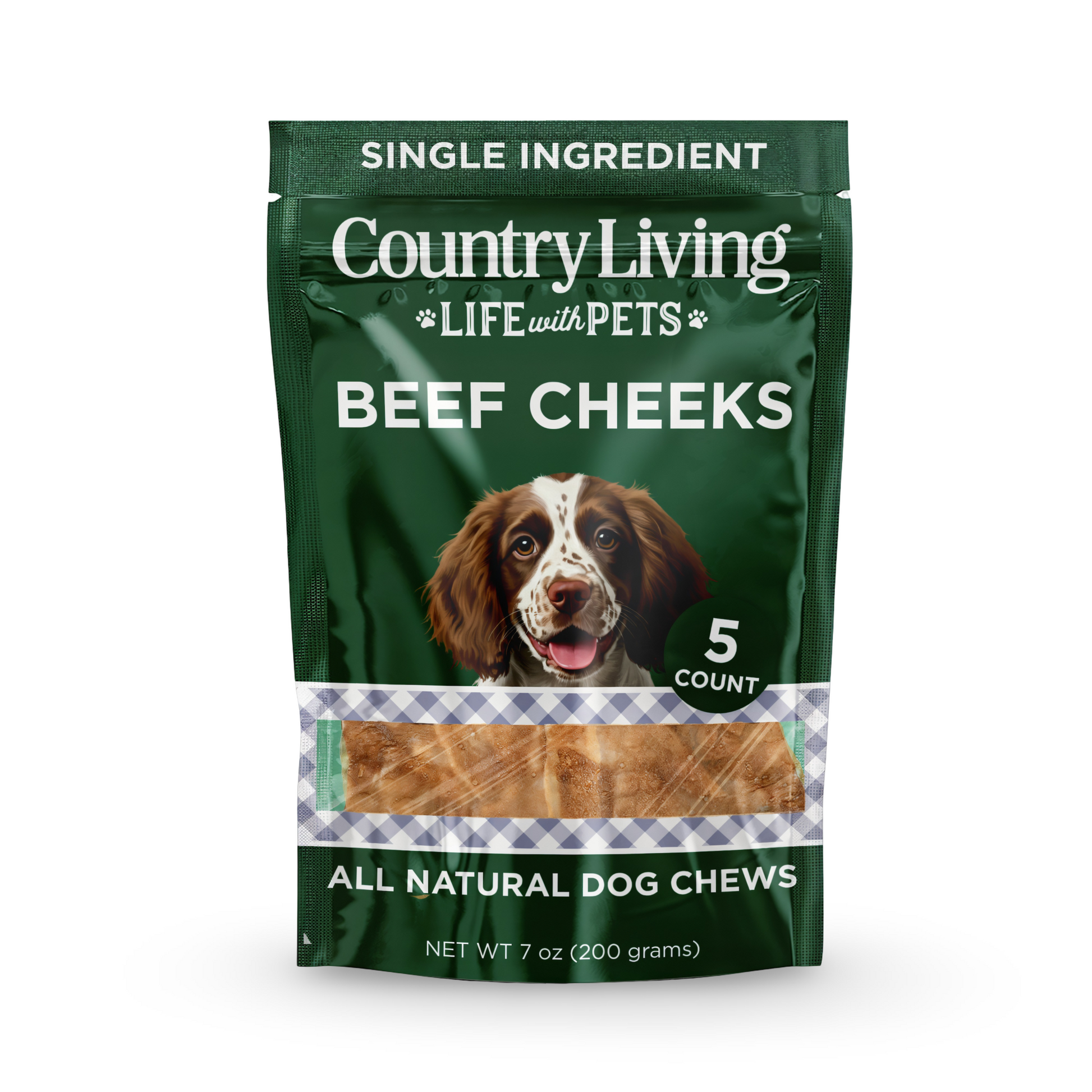 Country Living Beef Cheek Chip chicken flavor dog treats in resealable 5-count bag