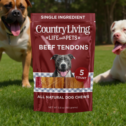 Country Living Beef Backstrap Tendon dog chews 5-count all-natural high-protein treats