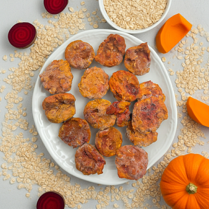 Organic beet pumpkin muffins dog treats made with natural ingredients for healthy digestion and skin