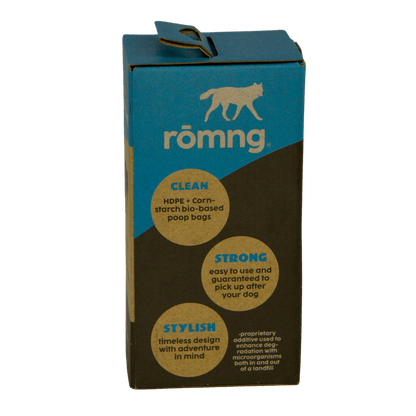 Eco-friendly bio-based dog poop bags box made with HDPE and cornstarch blend for sustainable pet waste disposal