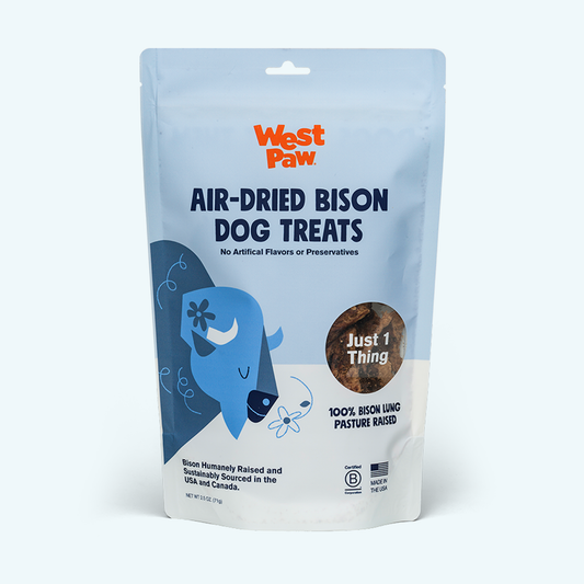 Air-dried bison lung dog treats rich in protein and omega-3, available January 2025