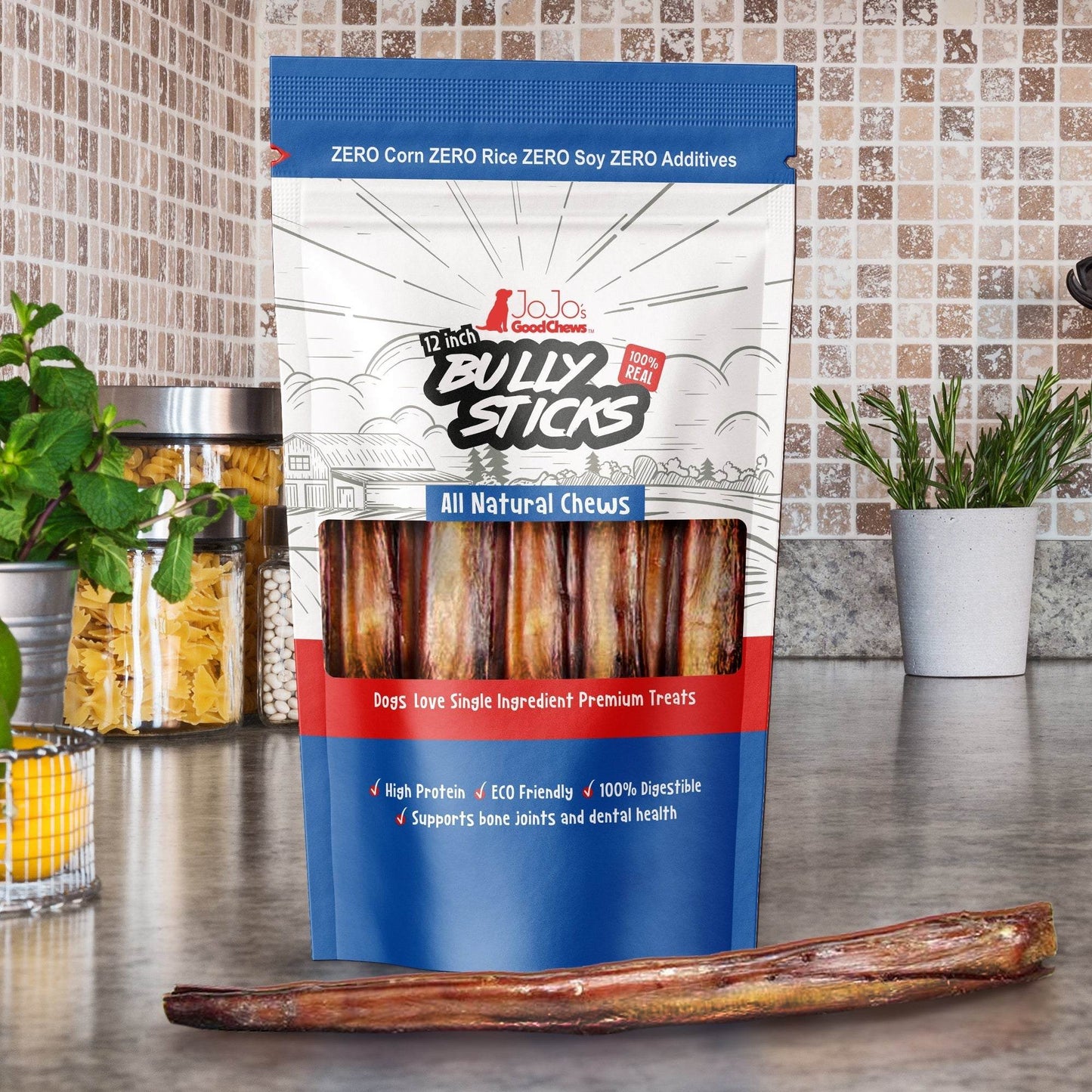 All-Natural Beef Bully Stick Dog Treats - 12-Inch Jumbo Chews (2-Pack)