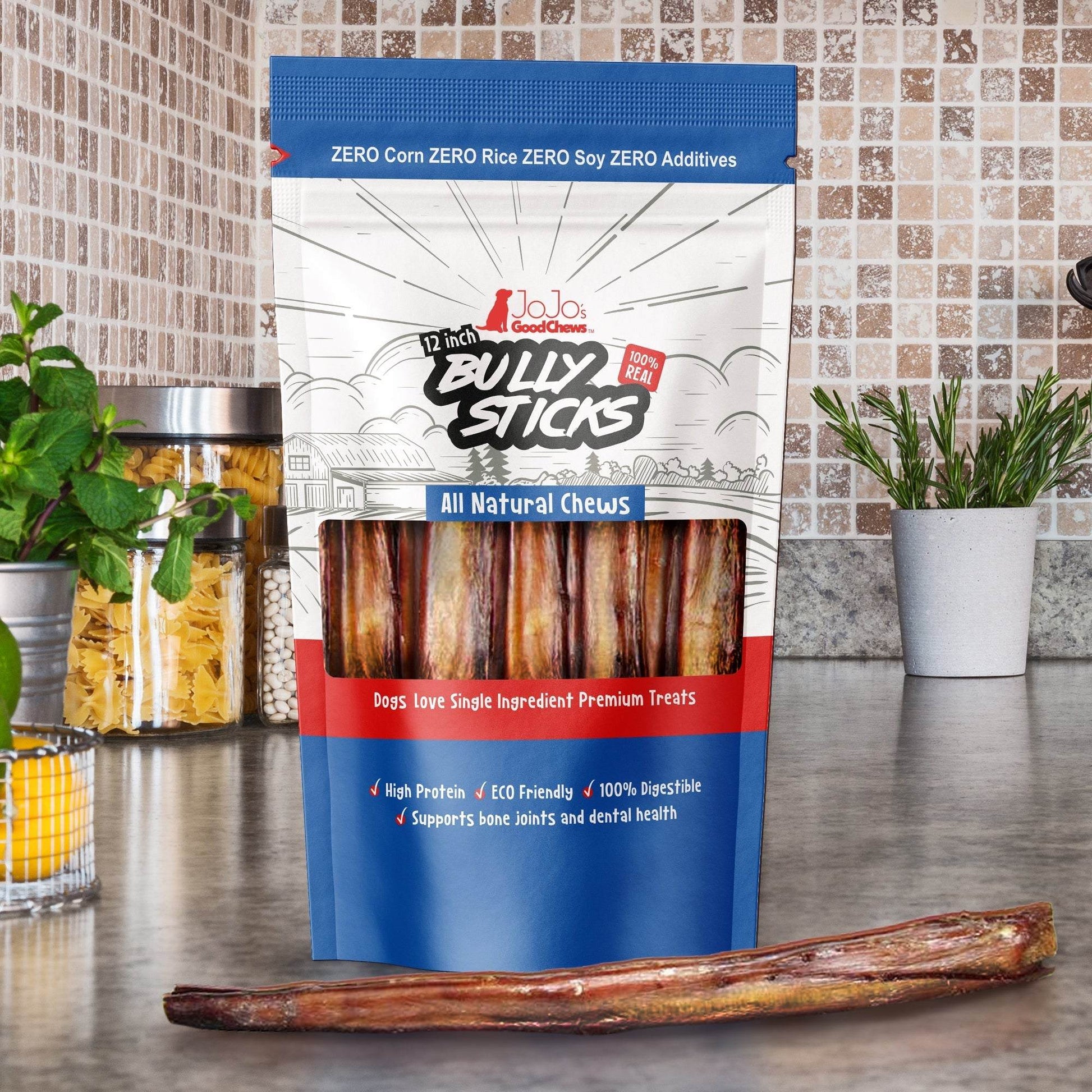 All-Natural Beef Bully Stick Dog Treats - 12-Inch Jumbo Chews (2-Pack)