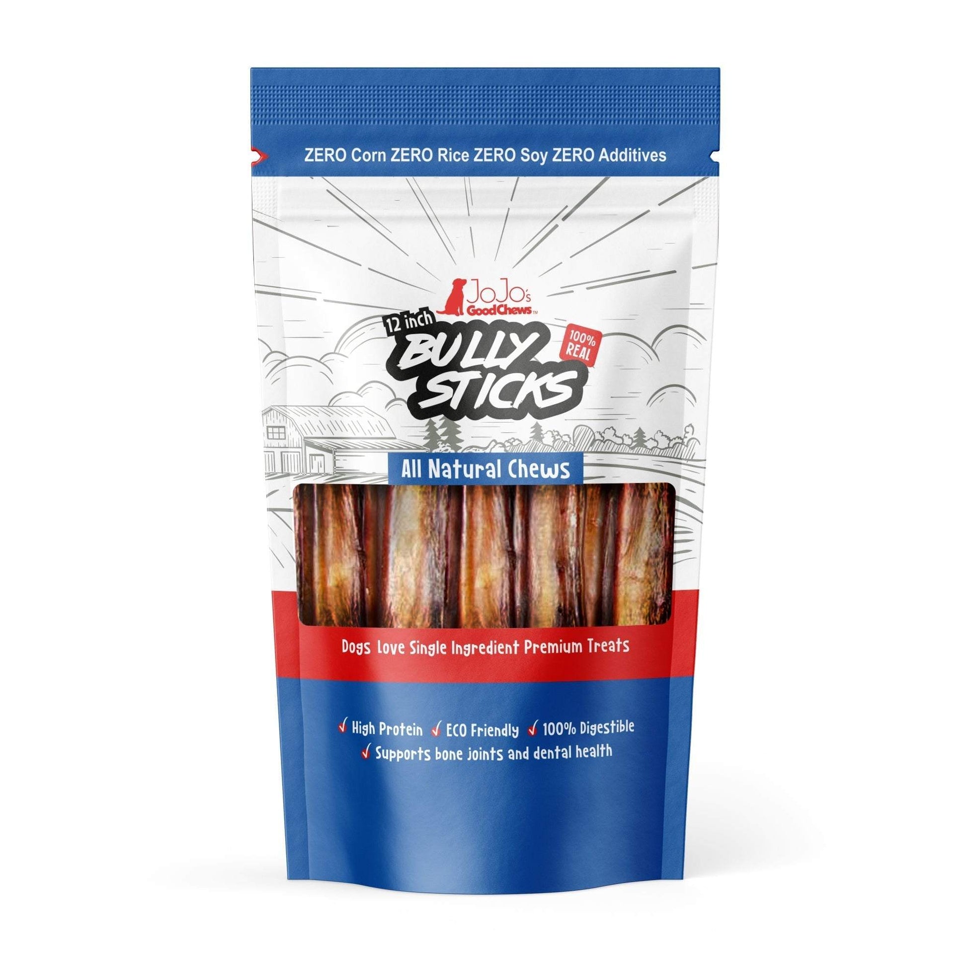 All-Natural Beef Bully Stick dog treats 12-inch jumbo single ingredient chews 2-pack in resealable bag
