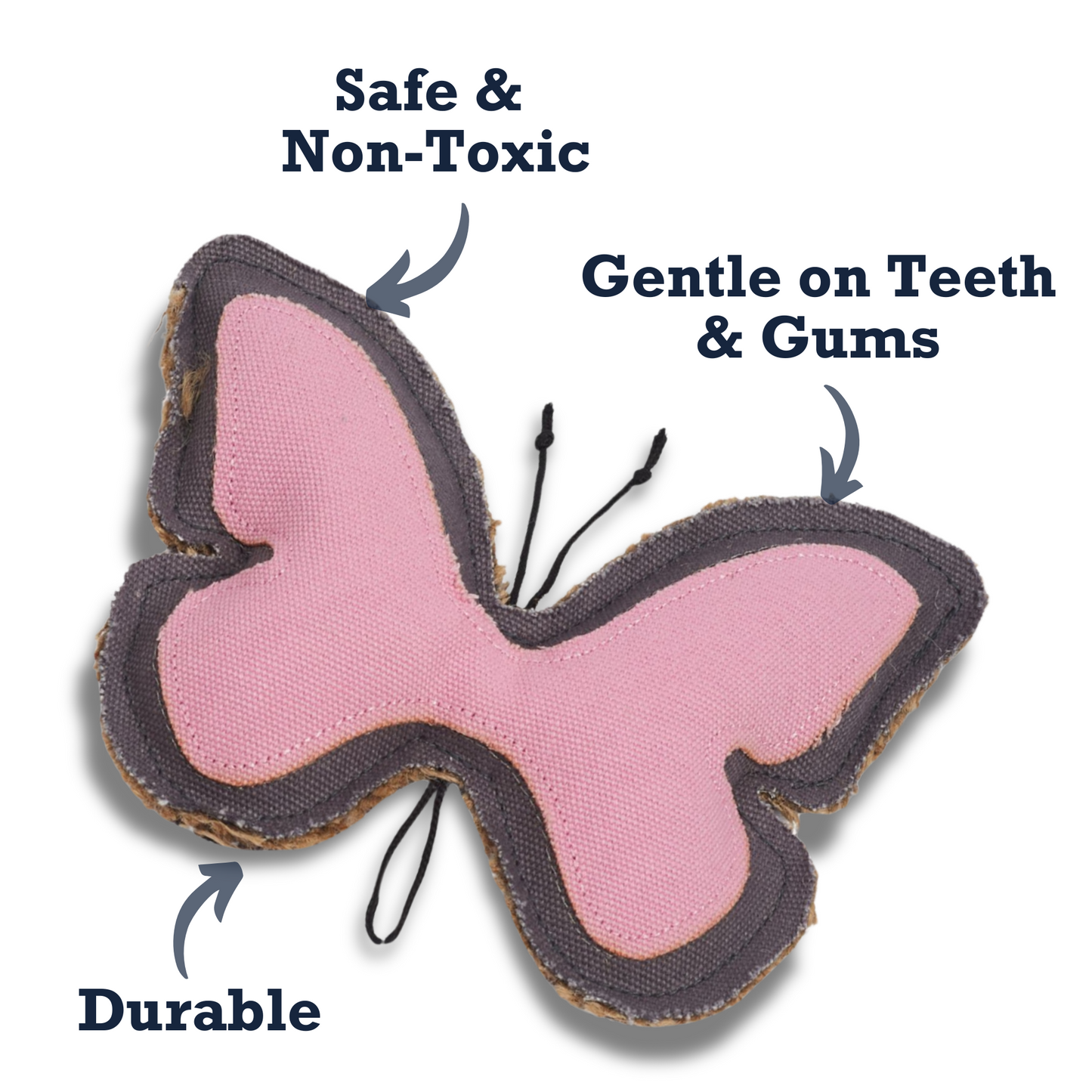 Country Living Canvas durable butterfly-shaped dog chew toy made from non-toxic natural jute and canvas, gentle on teeth and gums