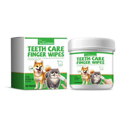 Dog and cat tooth wipes for pet dental care and fresh breath with 50 finger wipes pack