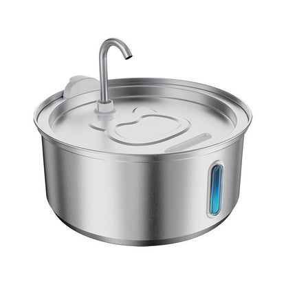 4L stainless steel pet water dispenser with round viewing window and LED indicator for cats and dogs