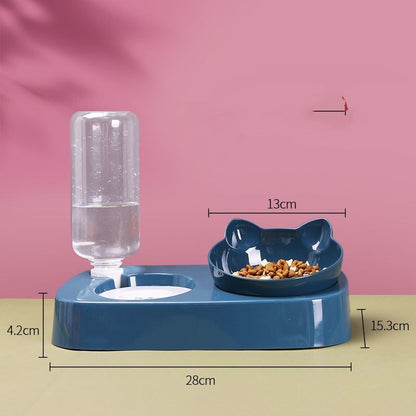 Space-saving plastic pet bowls with moisture-proof design and automatic water dispenser for cats and dogs
