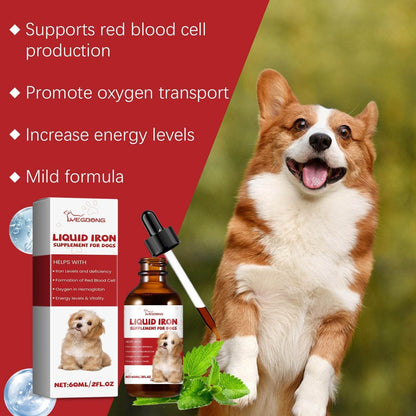 Pet dog syrup bottle with peppermint extract for supplementing dogs' iron and vitality
