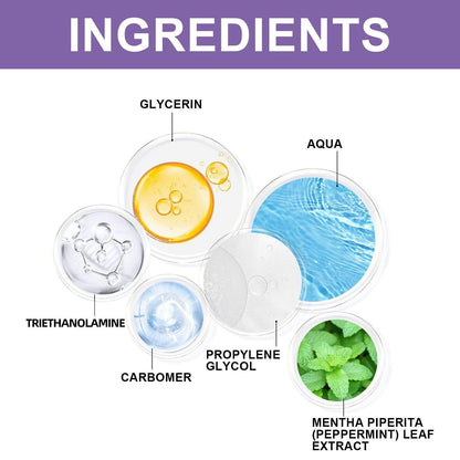 Pet Oral Repair Gel ingredients including glycerin, aqua, triethanolamine, carbomer, propylene glycol, and peppermint leaf extract for dog and cat dental care