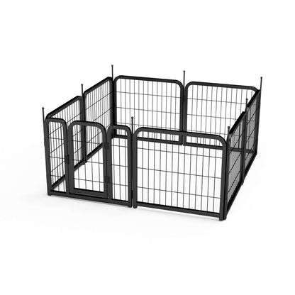 8-panel black iron dog fence 24 inch indoor portable pet playpen with door and stakes, 22.2x23.6 inches for small dogs and pets