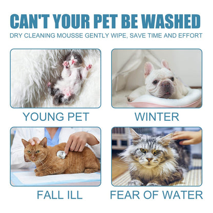 Pet Dry Cleaning Mousse body wash foam for young cats and dogs removing odor and smoothing fur