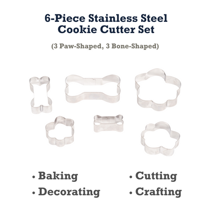 Country Living 6-piece stainless steel cookie cutter set with 3 paw-shaped and 3 bone-shaped cutters for baking and crafting
