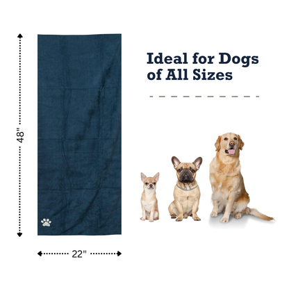 Country Living Large marine blue microfiber dog bath towel with embroidered paw print, 48x22 inches, absorbent and quick-drying, ideal for all dog sizes