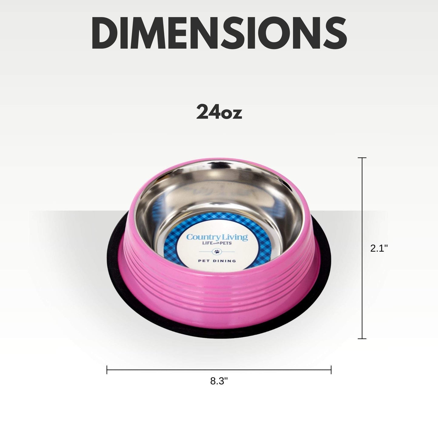 Country Living Set of 2 Ribbed Non-Slip Pet Bowls –Stylish Pink Design