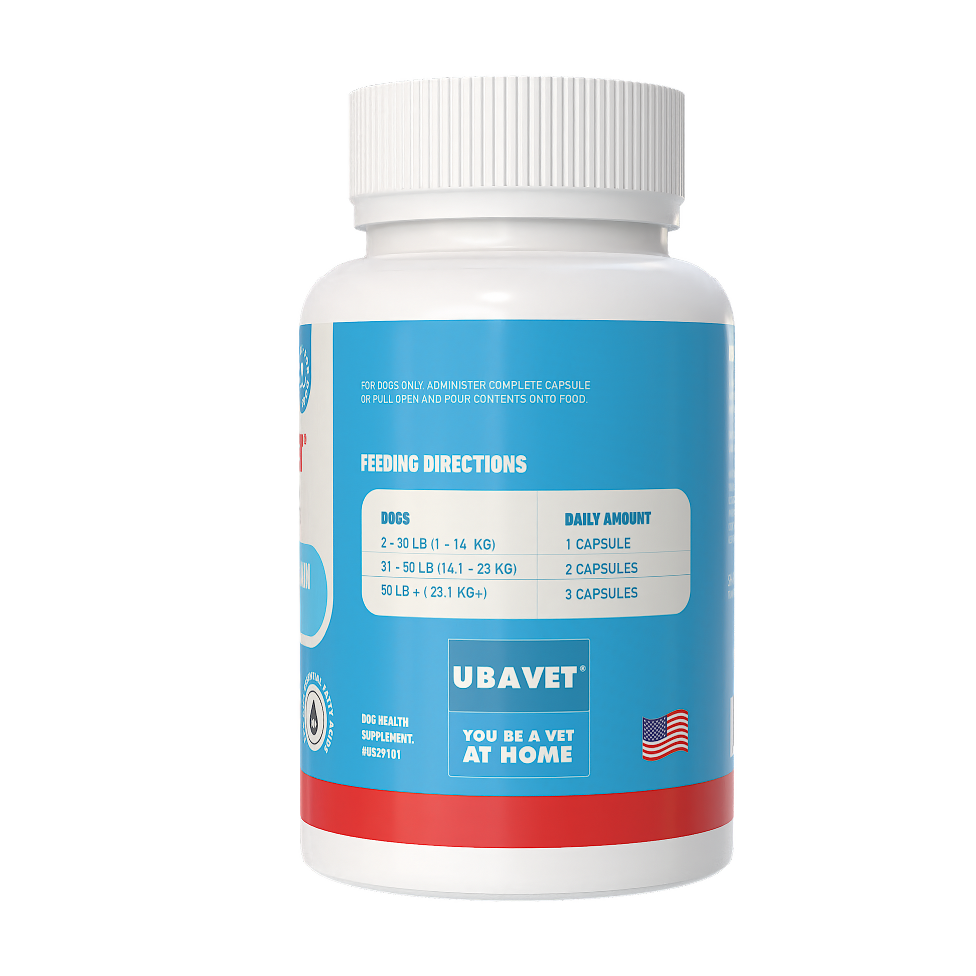 UBAVET Memory & Brain Support supplement bottle for senior dogs with omega-3 and antioxidants for cognitive health
