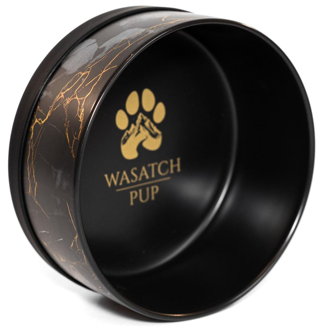 Limited Edition Ceramic Bowl with black and gold marble design, 28 oz capacity, durable ceramic, removable silicone non-slip base, weighted to prevent tipping