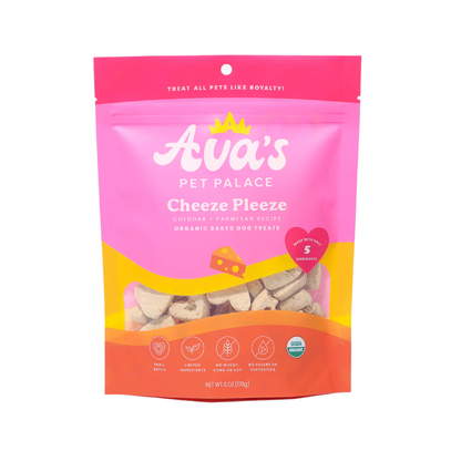 Ava's Pet Palace organic baked Cheeze Pleeze dog treats 6 oz pack with cheddar and Parmesan, gluten-free and preservative-free