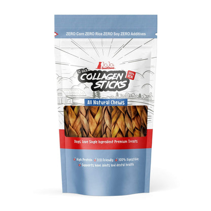 Braided collagen stick dog treats for joint health, 12-inch, all-natural, high protein, safe alternative to rawhide, 4-pack