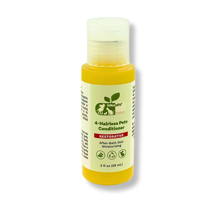 4-Hairless Pets Restorative Conditioner for moisturizing and healing rash-prone hairless pet skin with natural organic ingredients