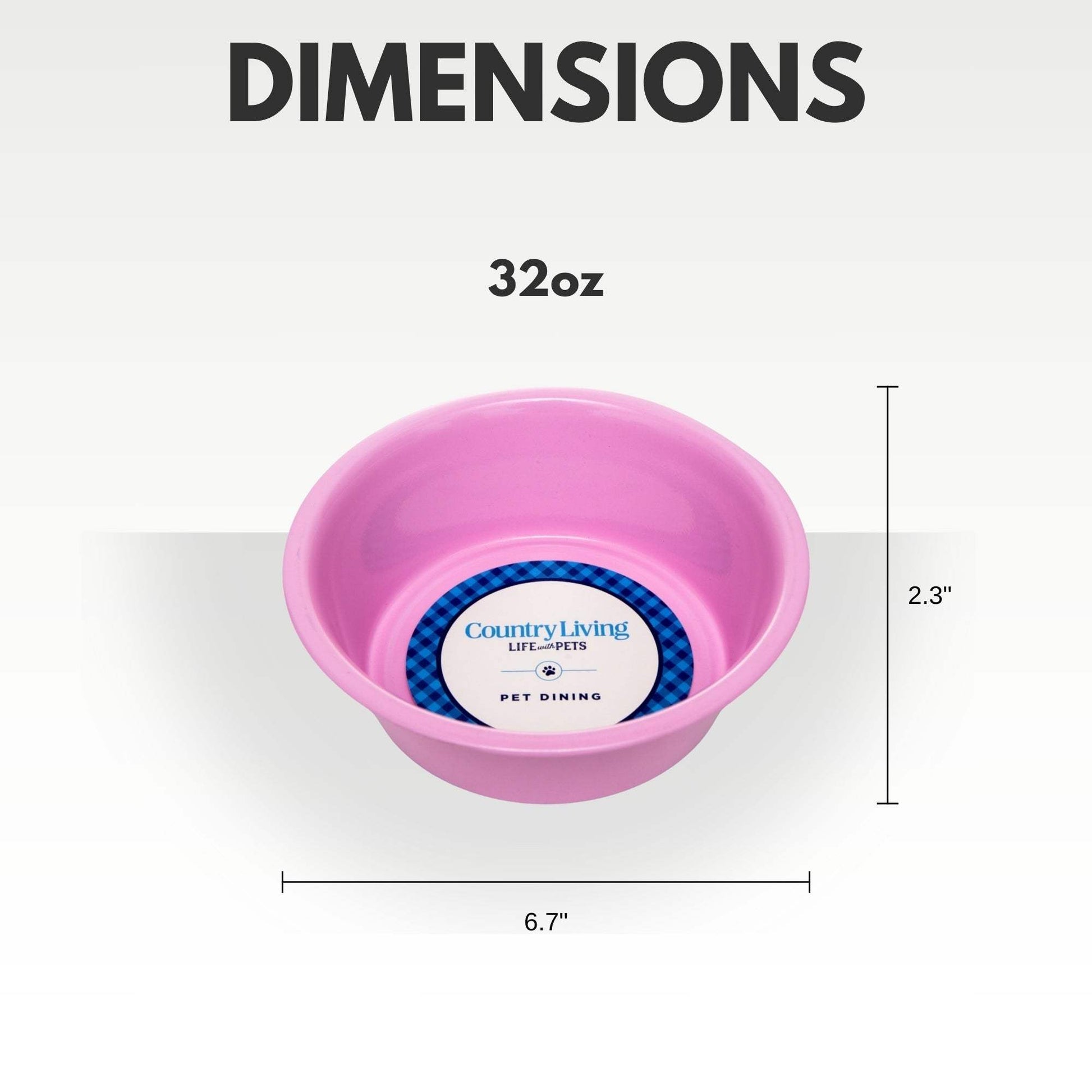 Country Living Set of 2 coated stainless steel heavy dog bowls in pink, 32oz capacity, 6.7" diameter, non-slip silicone feet, durable for medium to large dogs