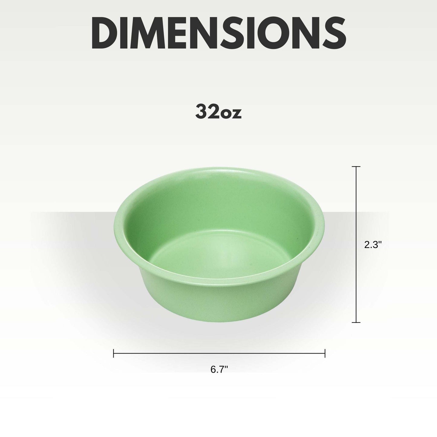 Green coated stainless steel heavy dog bowl with non-slip silicone feet, 32oz capacity, 6.7" diameter, 2.3" height for medium to large breeds.