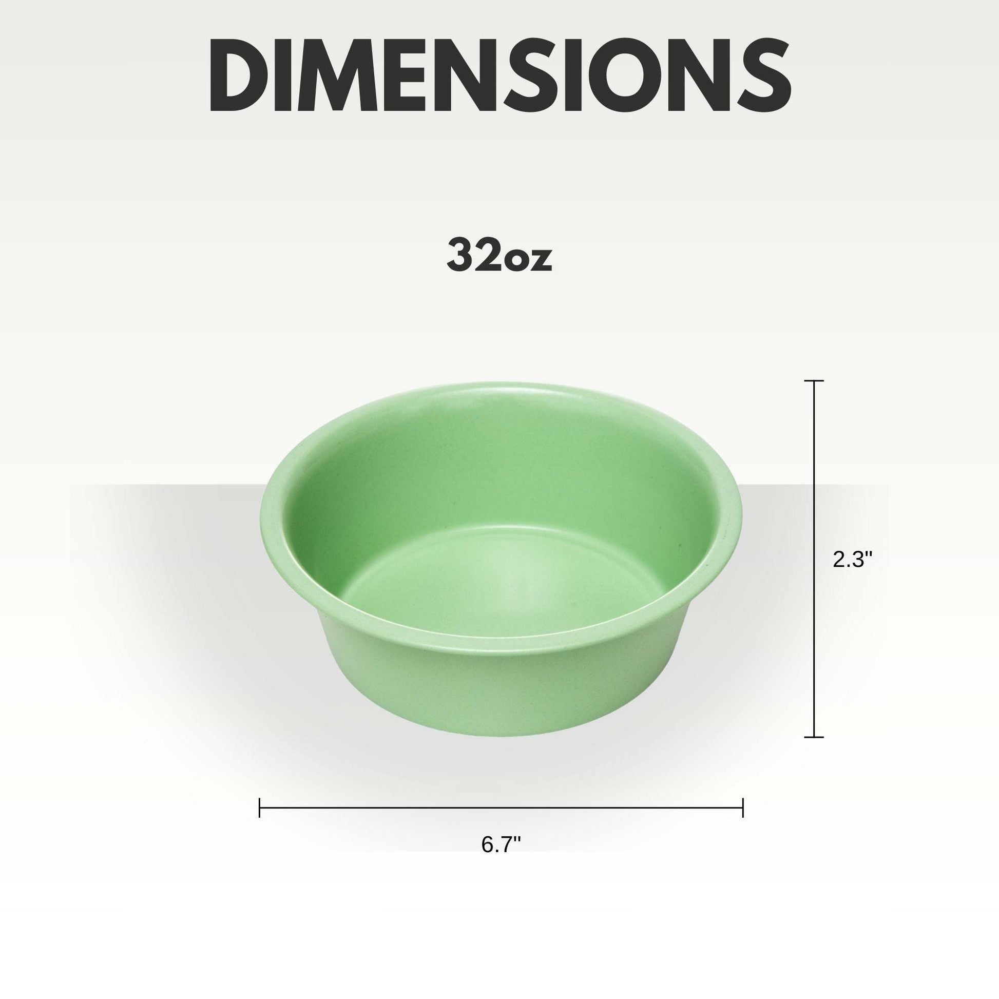 Green coated stainless steel heavy dog bowl with non-slip silicone feet, 32oz capacity, 6.7" diameter, 2.3" height for medium to large breeds.