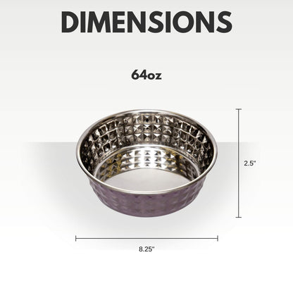 Country Living set of 2 hammered stainless steel dog bowls in lavender, 64oz size with 8.25-inch diameter and 2.5-inch height