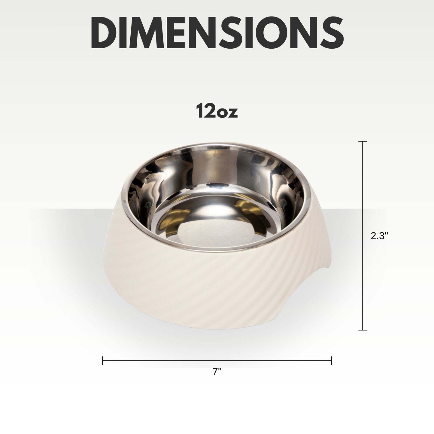 Country Living set of 2 white twill melamine dog bowls with removable stainless steel inserts, 12oz and 24oz sizes, durable and dishwasher-safe
