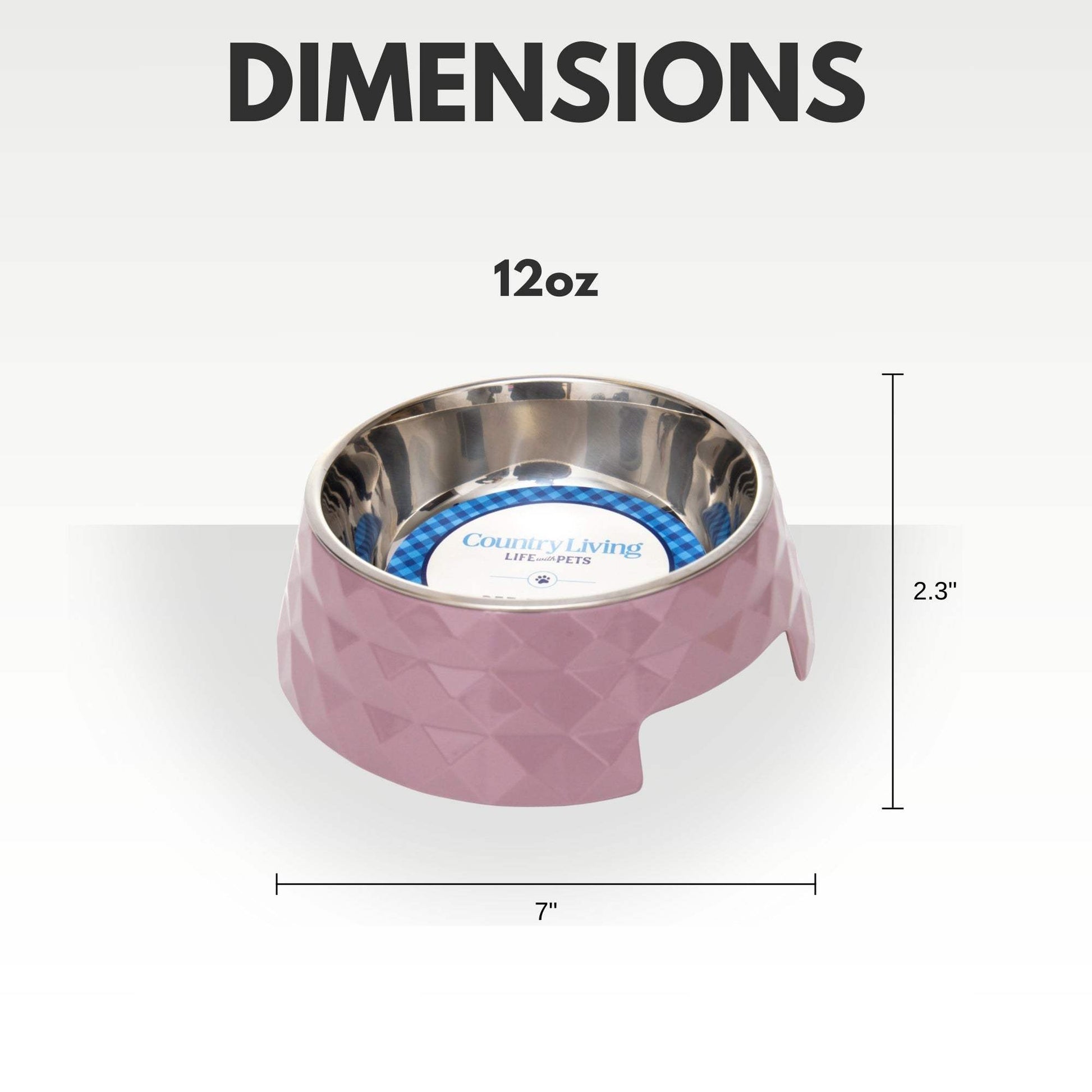 12oz Diamond Twill Melamine Dog Bowl with removable stainless steel insert in wood rose color, 7 inches wide and 2.3 inches tall