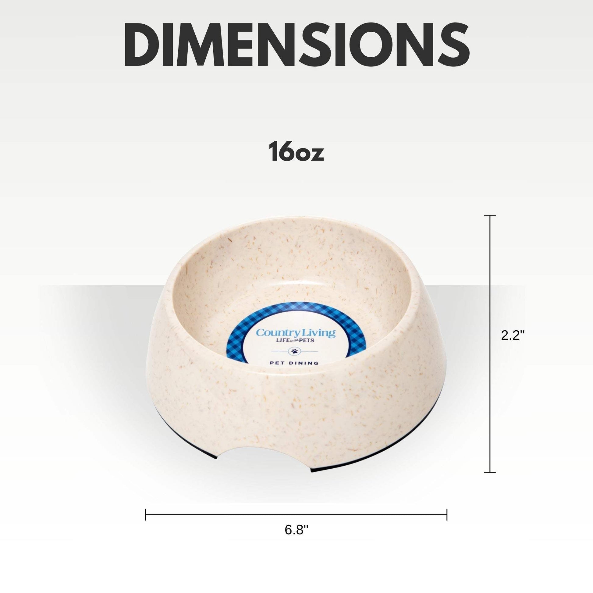 16 oz natural fiber dog bowl with anti-skid base and ergonomic grip in white swan color, 6.8 inch diameter and 2.2 inch height