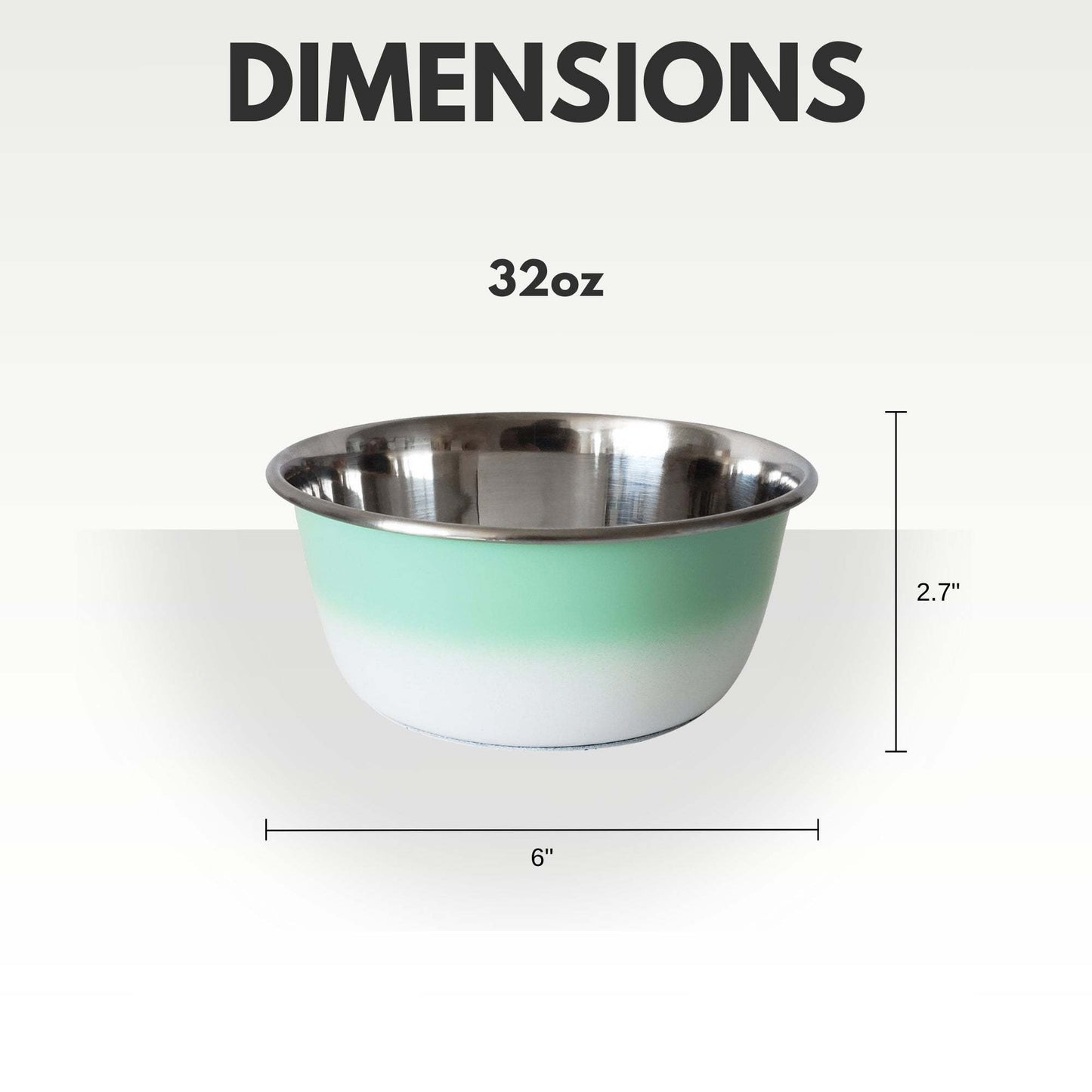 Mint green stainless steel deep dog bowl with 32oz capacity and 6-inch diameter