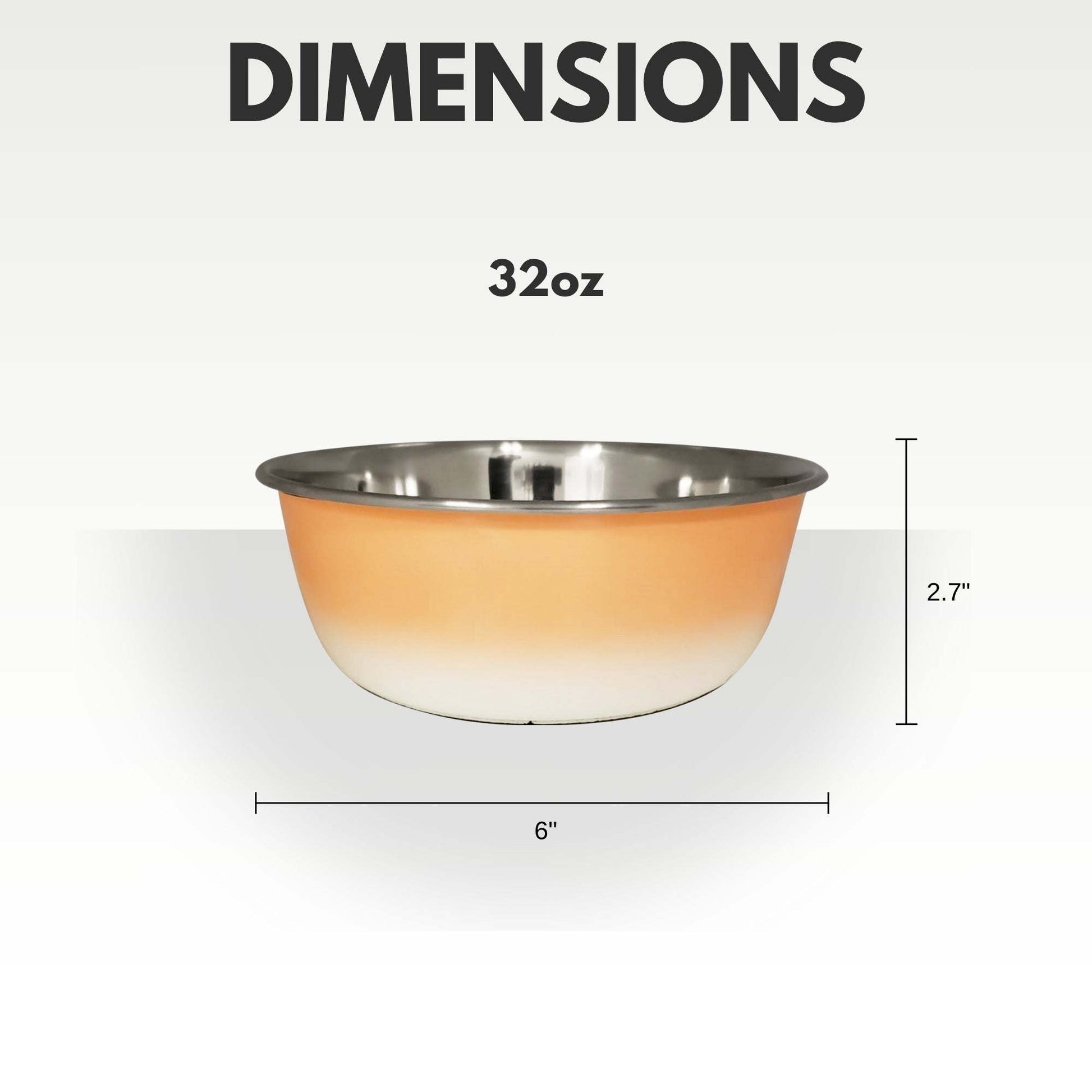 Peach coral deep dog bowl stainless steel 32oz with non-slip base and rust-resistant finish