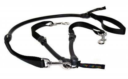 Black CRAZYcoupl'r double dog leash connector with tangle-free design and swivel clasps