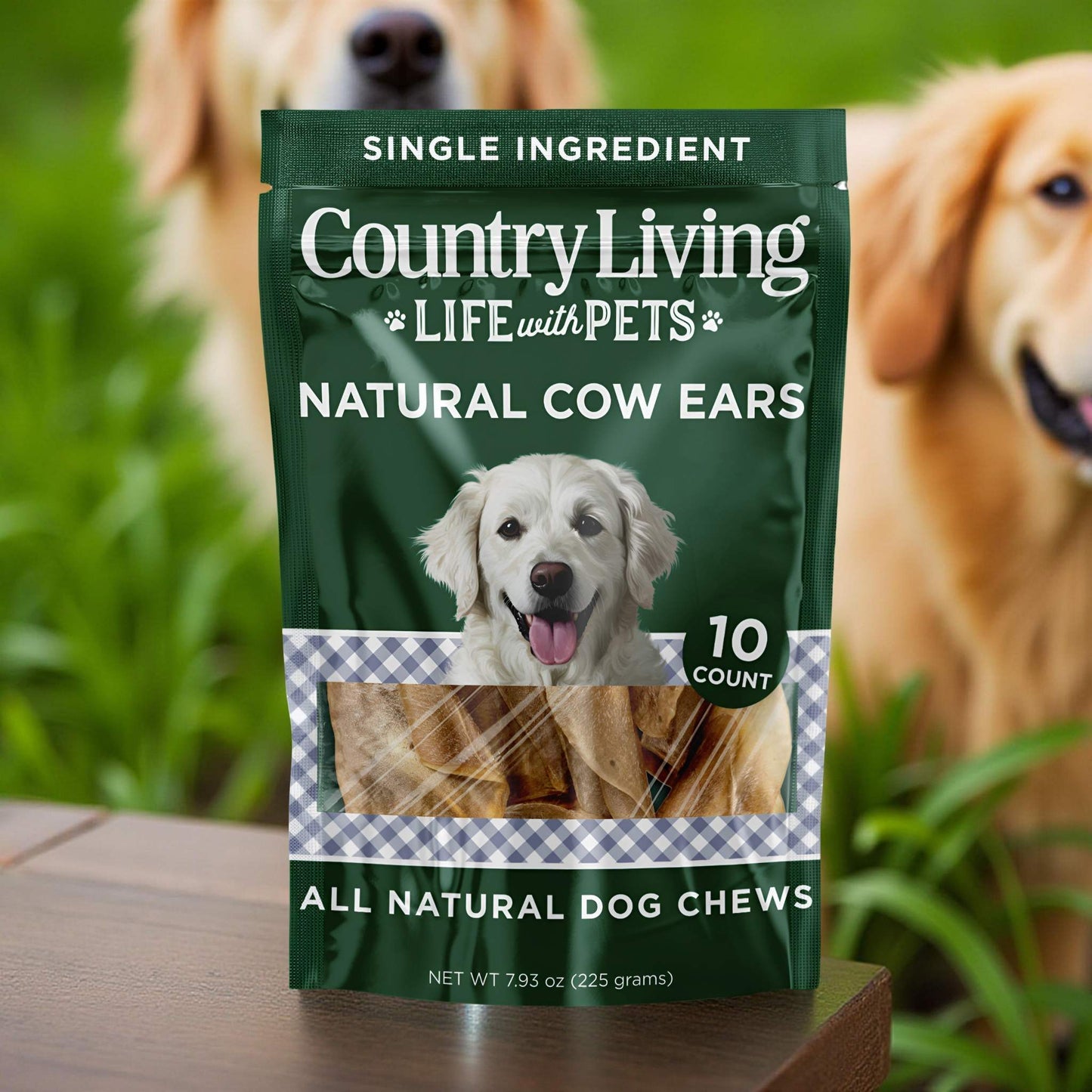 Country Living Natural Cow Ears 10-count bag of all-natural, high-protein, rawhide-free dog chews supporting dental health