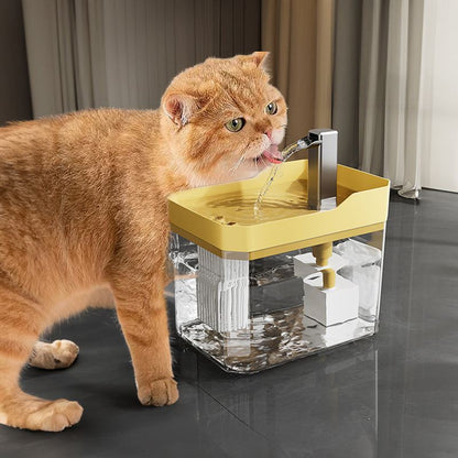 automatic pet water dispenser with filter and USB power, yellow color, cat drinking water