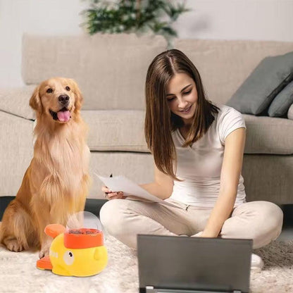 Yellow intelligent cartoon dog automatic feeder with large capacity and pet-pressing function