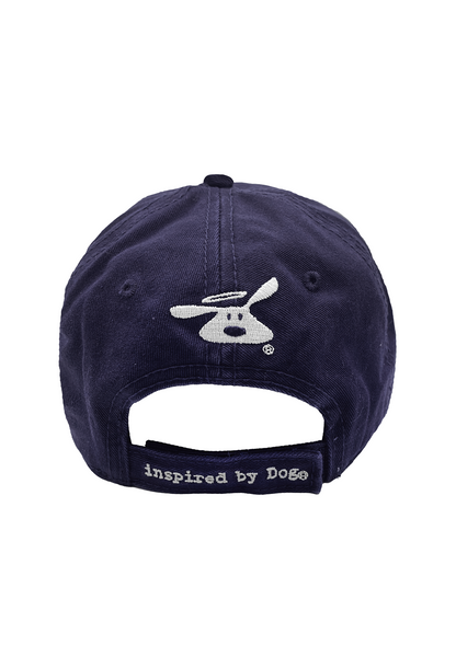 Black "I Like Big Mutts and I Cannot Lie" hat with embroidered dog logo and adjustable strap reading inspired by Dogs