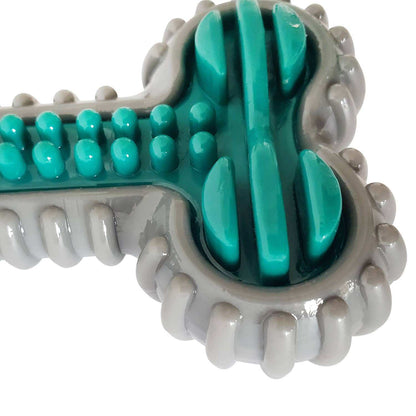 Close-up of TPR Dental Bone chew toy with textured ridges and nubs for dog oral care and chewing fun