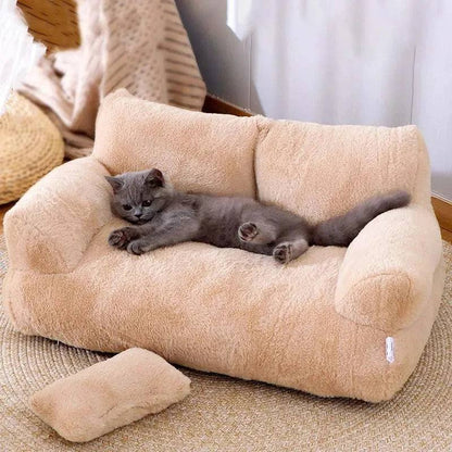 Luxury plush cat bed sofa with pillow for small and medium pets