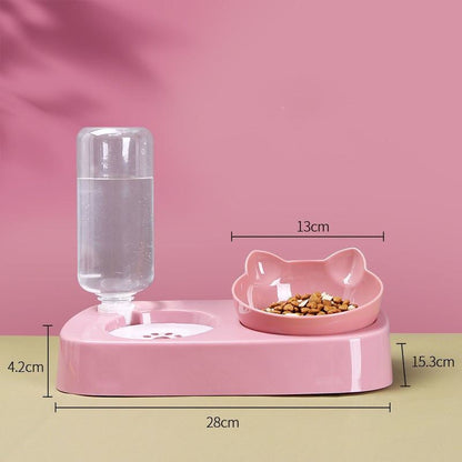 Space-saving plastic pet bowls with moisture-proof design and automatic water dispenser for cats and dogs