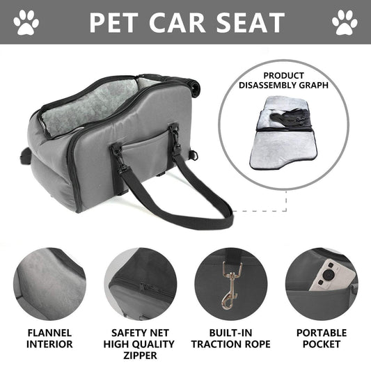 Portable pet bed car travel cushion for small dogs on center console